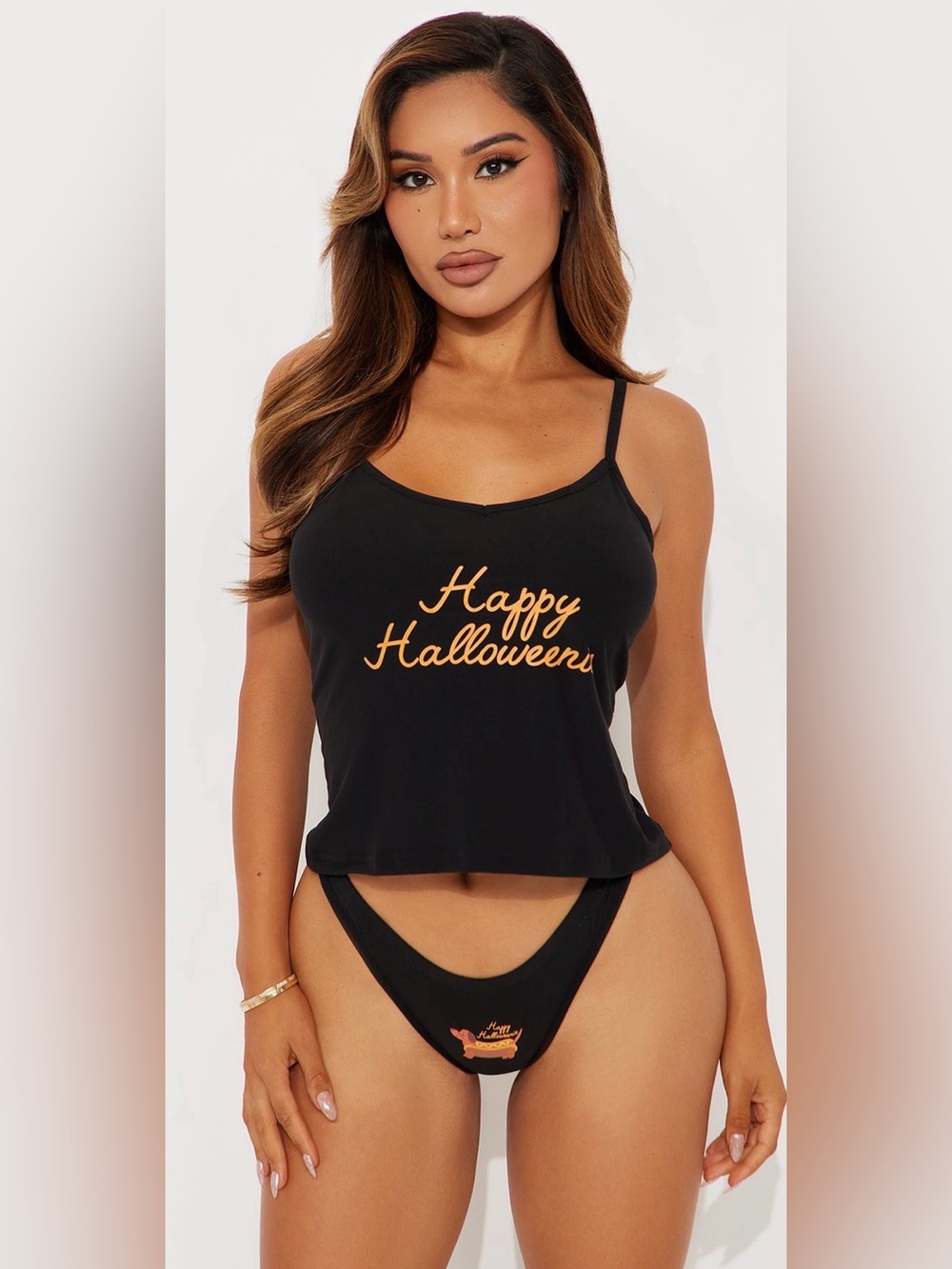 Fashion Nova Happy Halloween Black Cami And Thong Set NEW👻
